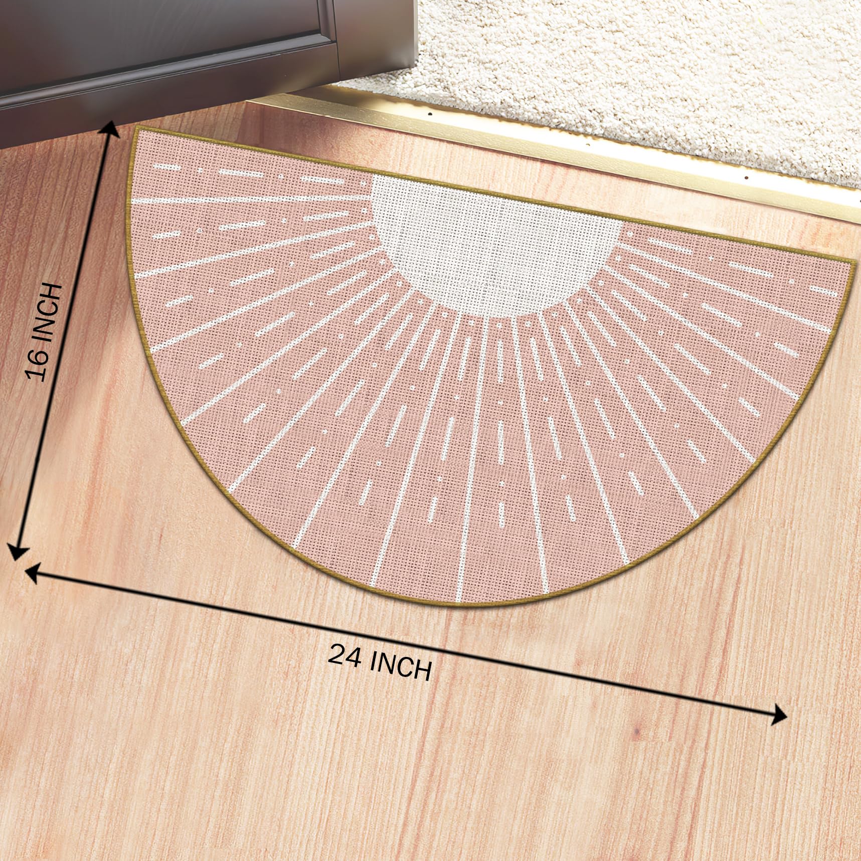 Mingnei Pink Boho Linen Doormat for Home, Kitchen, Girls Room Entrance - Bohemian Style, Mid Century Modern, Indoor/Outdoor Welcome Mat 30x17