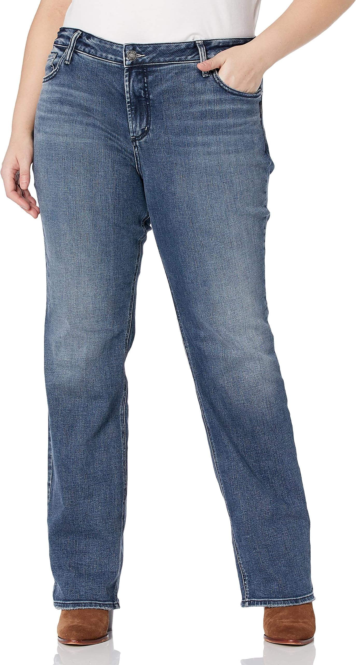 Silver Jeans Co. womens Plus Size Elyse Mid Rise Slim Bootcut Jeans Jeans