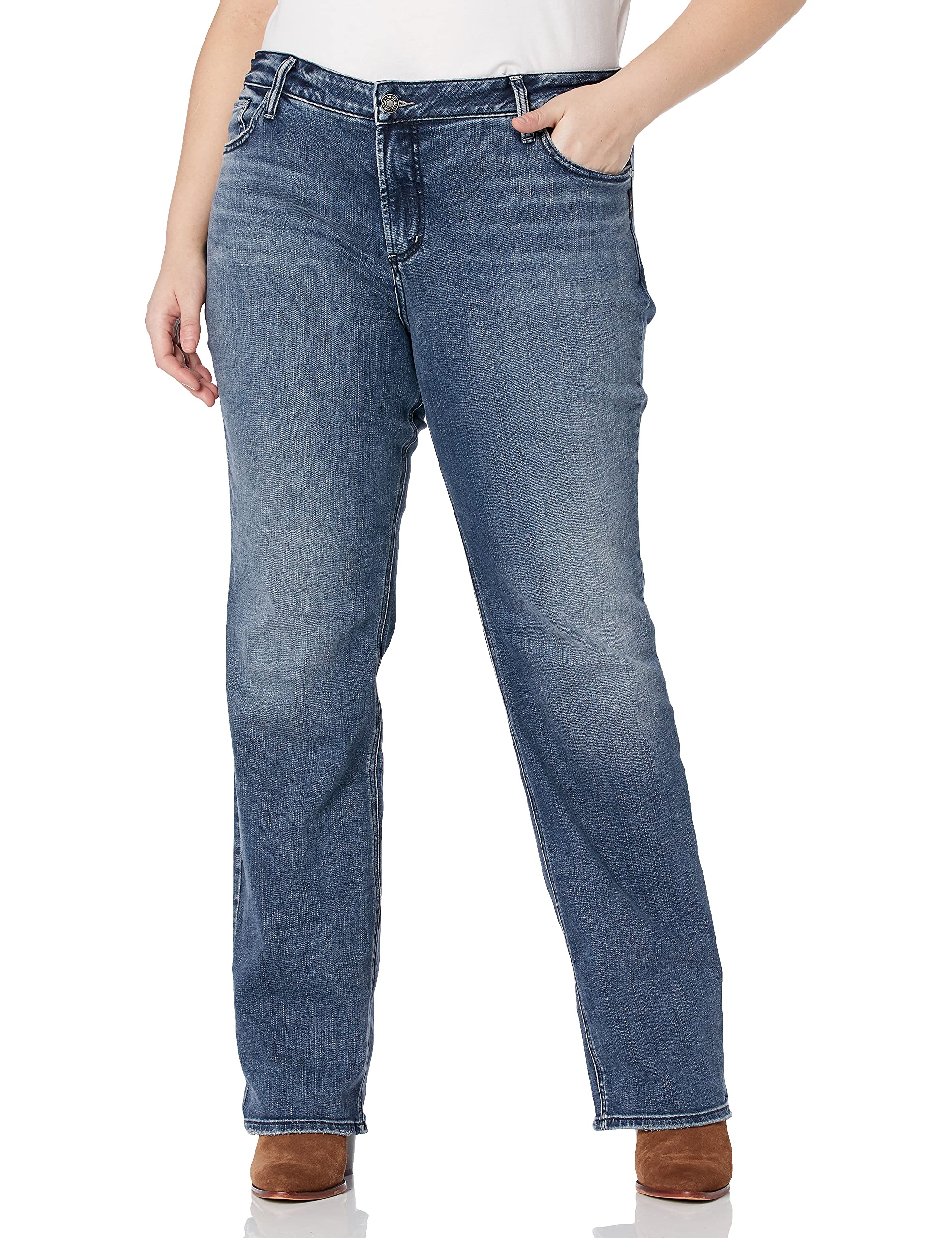 Silver Jeans Co. womens Plus Size Elyse Mid Rise Slim Bootcut Jeans Jeans