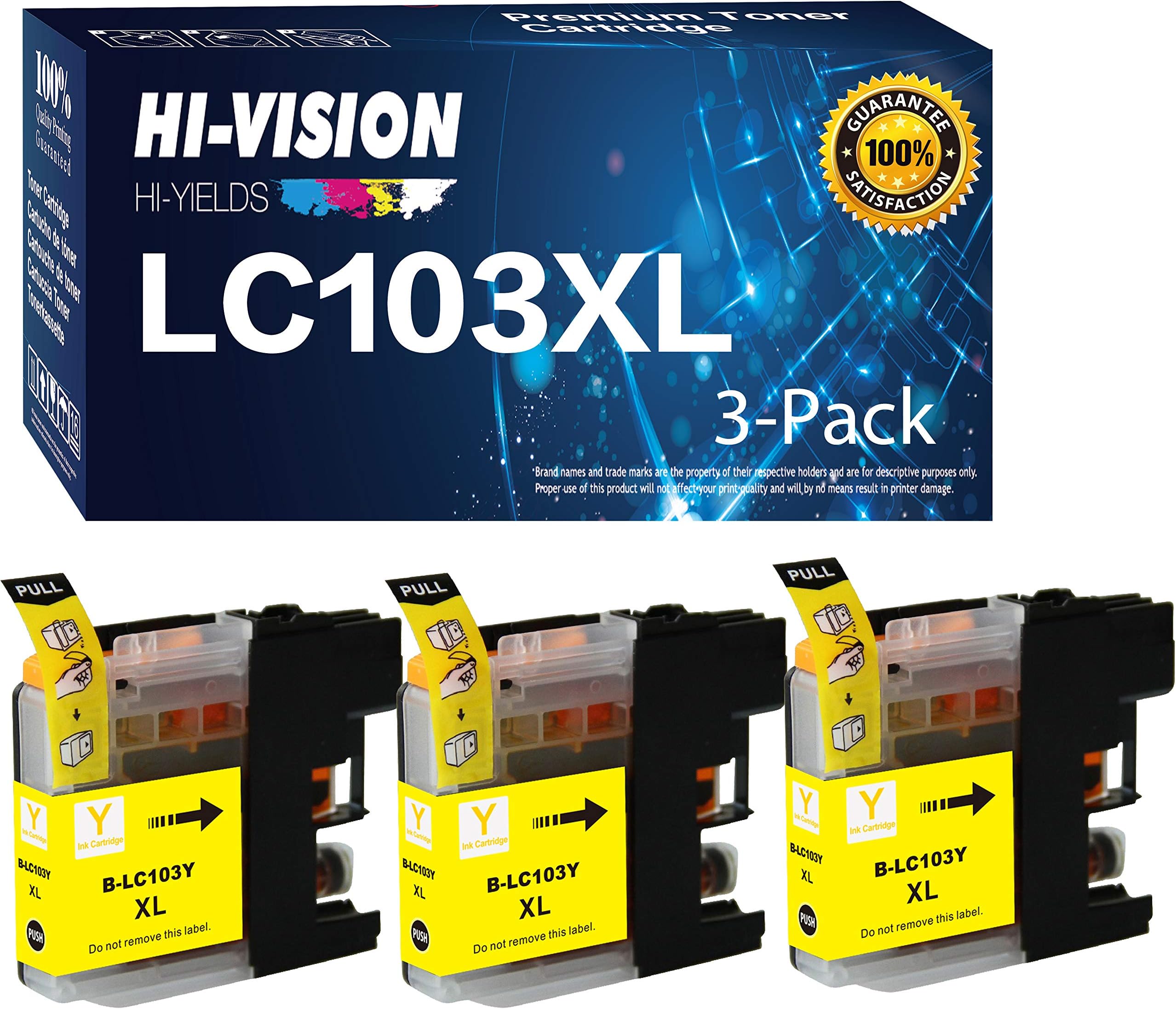 HI-VISION HI-YIELDS 3 Pack Compatible LC-103 LC103 XL High Yield Yellow Ink Cartridge Replacement for DCP-J152W MFC-J245 J285DW J450DW J470DW J475DW J650DW J870DW J875DW Printers
