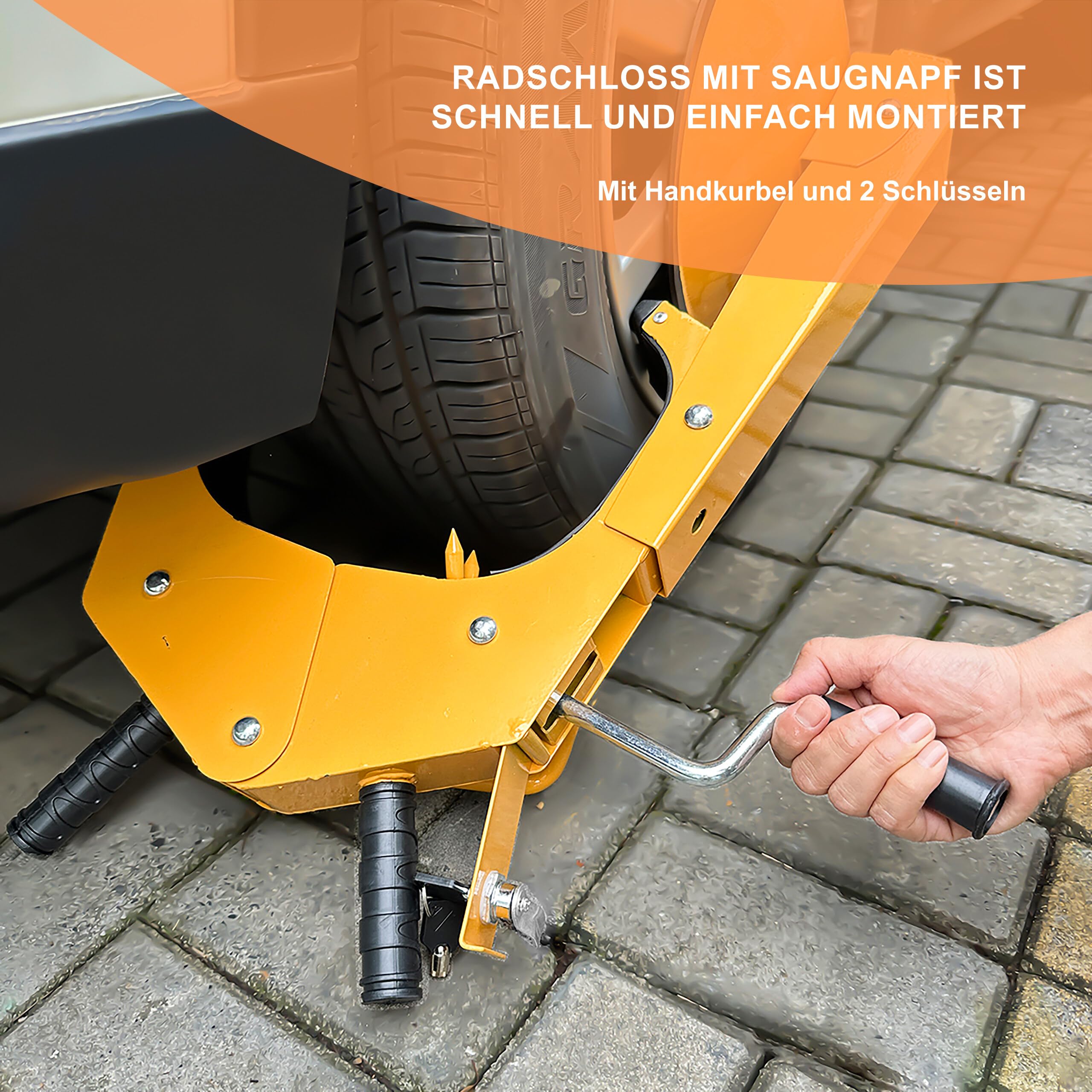 Relaxdays Radkralle 15 Zoll, Parkkralle Auto, Anhänger, Wohnmobil, Wohnwagen, Reifenkralle Diebstahlsicherung, gelb