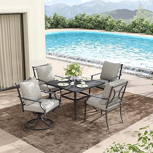 Miniatura 8 de Grand patio Juego de comedor de patio al aire libre para 2, 2 sillas de comedor giratorias, juego de muebles de exterior con cojines de olefina,