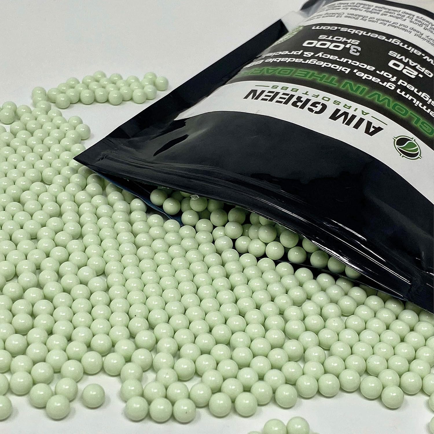 Aim Green: Glow in The Dark Biodegradable Airsoft BBS 6mm - 3,000 Airsoft BBS Pellets .20g Rounds - Spring, Gas, Co2 and AEG Pistols - Precision Rounds for Air Soft Sniper Rifles : Sports & Outdoors