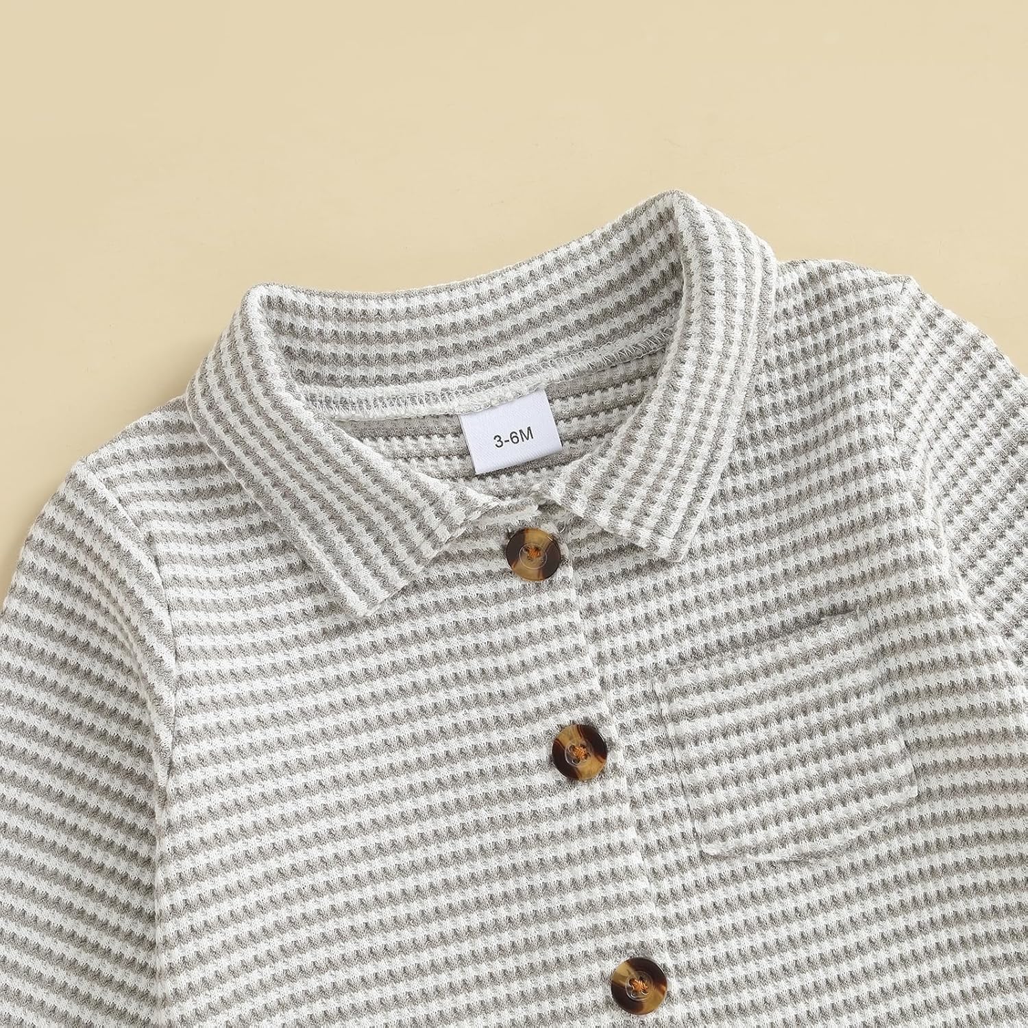 Baby Boy Stripe Romper Waffle Knit Long Sleeve Lapel Button Down Jumpsuit Bodysuit Newborn Fall Winter Outfits - Image 6