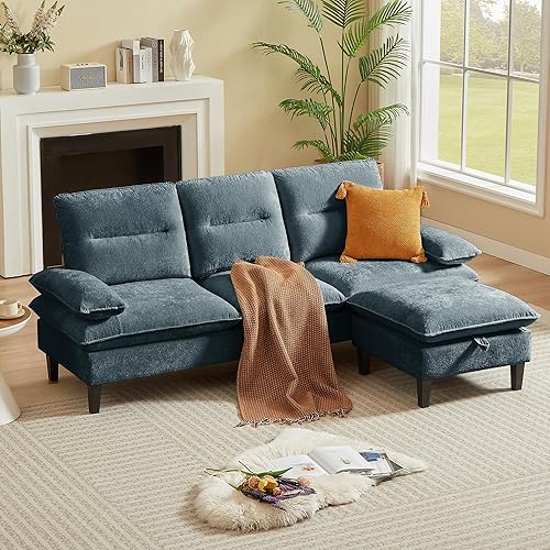 Miniatura 11 de Sofá Seccional Convertible de 101", Sofá en Forma de U, Sofá de 4 Plazas con Otomana de Almacenamiento, Cómodos Sofás Seccionales de Tela de Lino