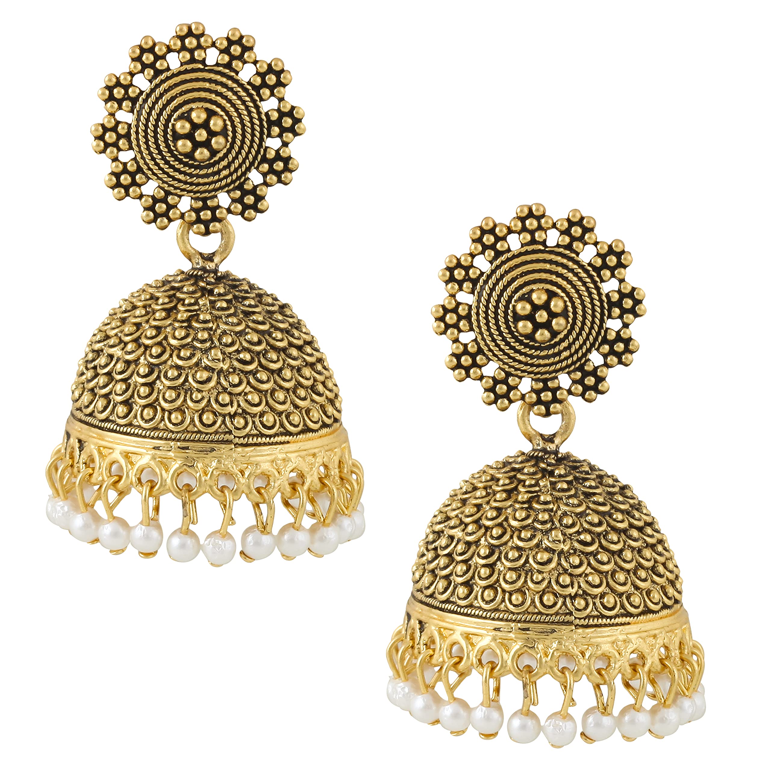 MEENAZ Traditional Wedding Temple Gold oxidised Meenakari Ethnic Antique South Indian Round Pearl Moti Big Combo Kundhan Jhumkas Jhumka jhumki Earrings set Ear rings For Women girls Ladies -M635 (B09F5WQ2Z5) Amazon Price History, Amazon Price Tracker