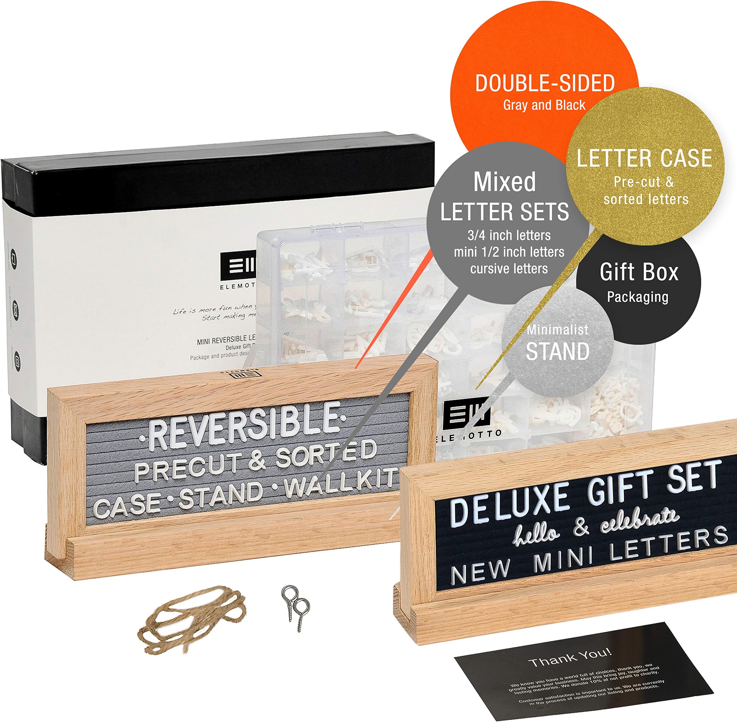 10 x 4 Mini Changeable Letter Board with Letters Reversible Gray and Black, 555 PRE-Cut letters, Minimalist Stand, Letter Case, Double Sided Message Board, Felt Letter Boards