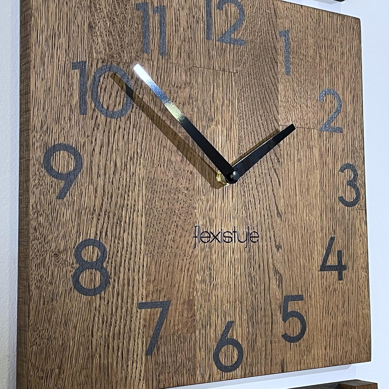 Wall Clock Large Modern Oak Wood Hanging Panel Slats 155 x 30 cm without Ticking Noises Modern Wood Oak Natural Black MDF Wood Look Living Room (Brown)