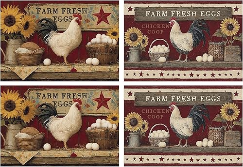 Miniatura 36 de Juego de 4 manteles individuales de tela vintage rosa para mesa de comedor, manteles individuales rectangulares de tela Rosa Vintage,Oso y