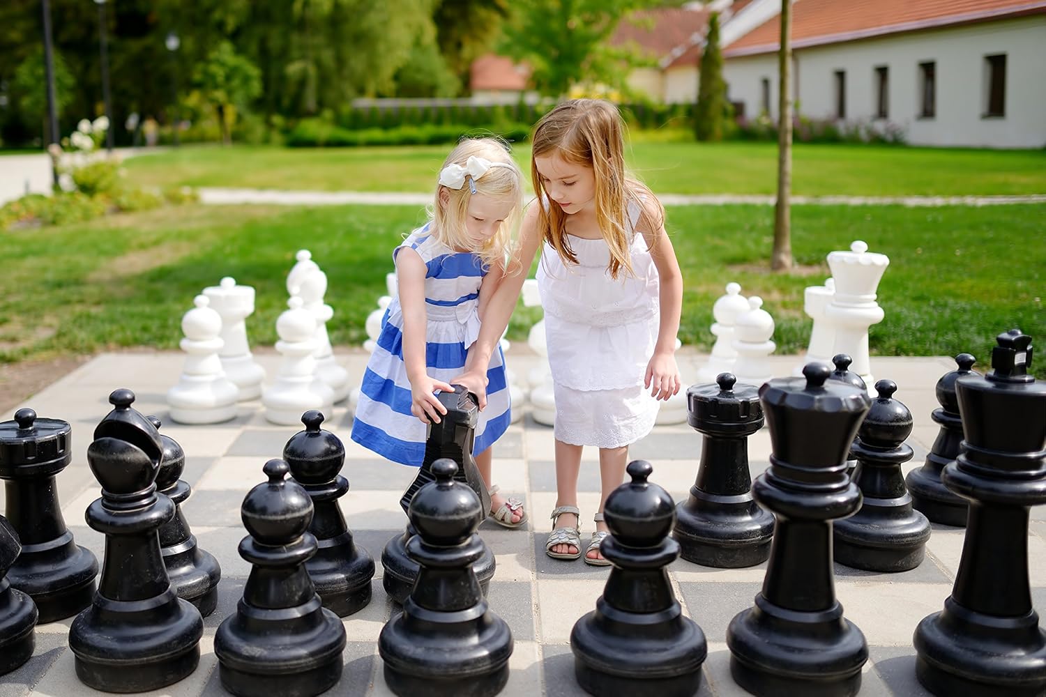 Chess House Giant Set Premium Pieces 25 inch King - Black and White - Complete with 32 Pieces - All Weather Indoor Outdoor - Home Park Resort Campground - Weightable - E060