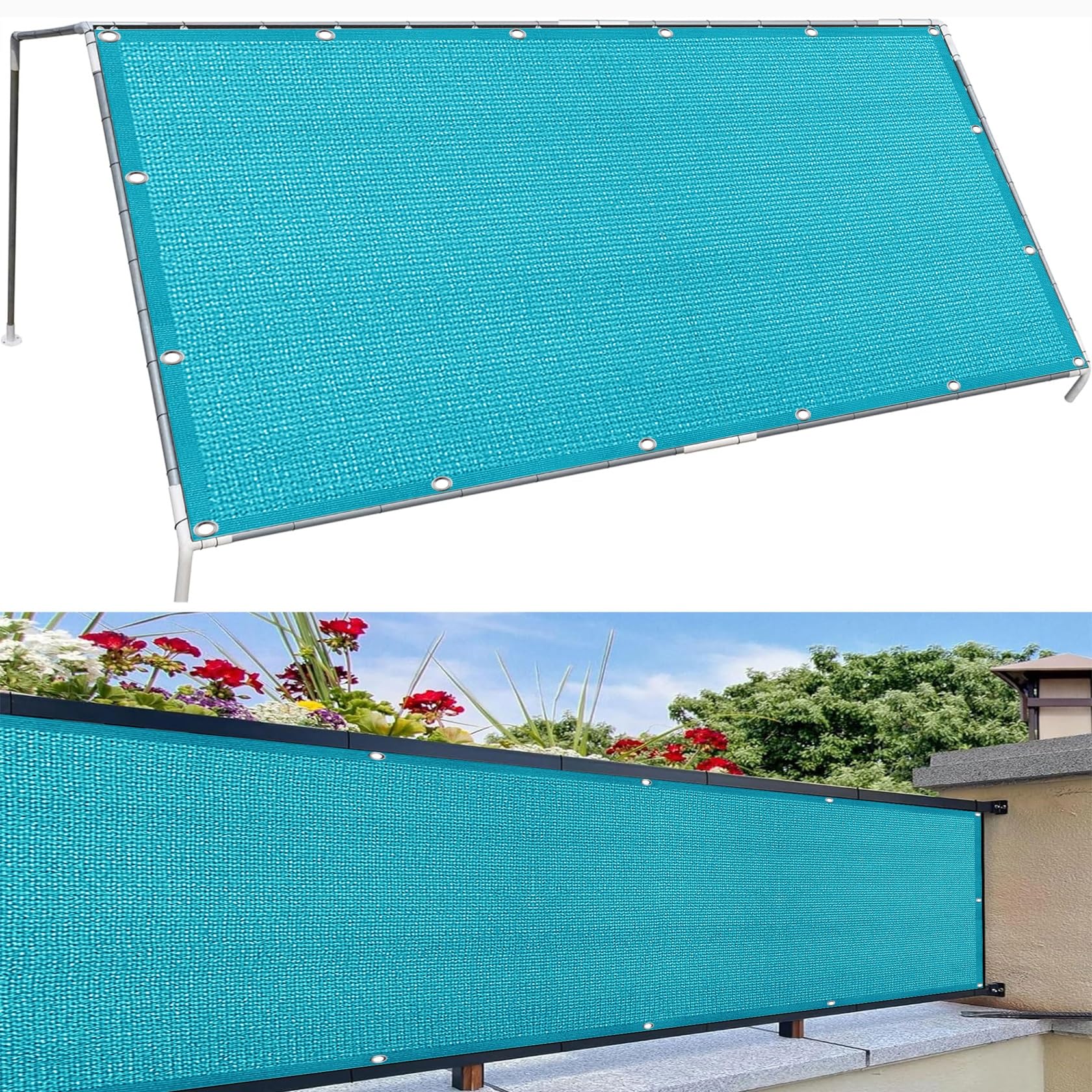 Tenda a Vela Ombreggiante Traspirante 35 x 850 cm, Antivento, Traspirante,98% Anti UV, Rete Ombreggiante Tenda da Sole, Tende da Sole per Esterno, per Giardino, Pergola, Blu Cielo