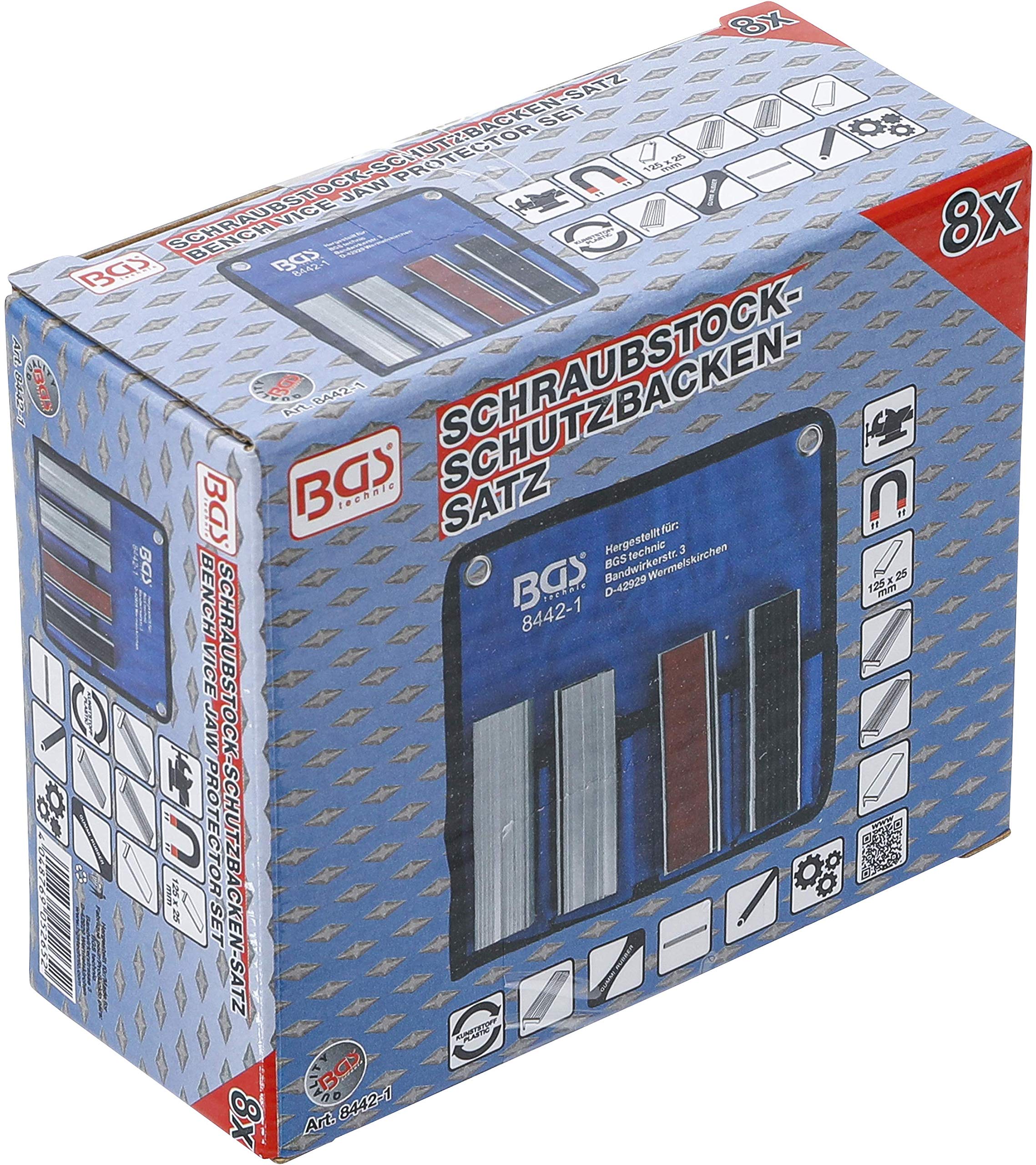 BGS 8442-1 | Jeu de mors de protection pour étau | aluminium | 125 mm | 8 pièces