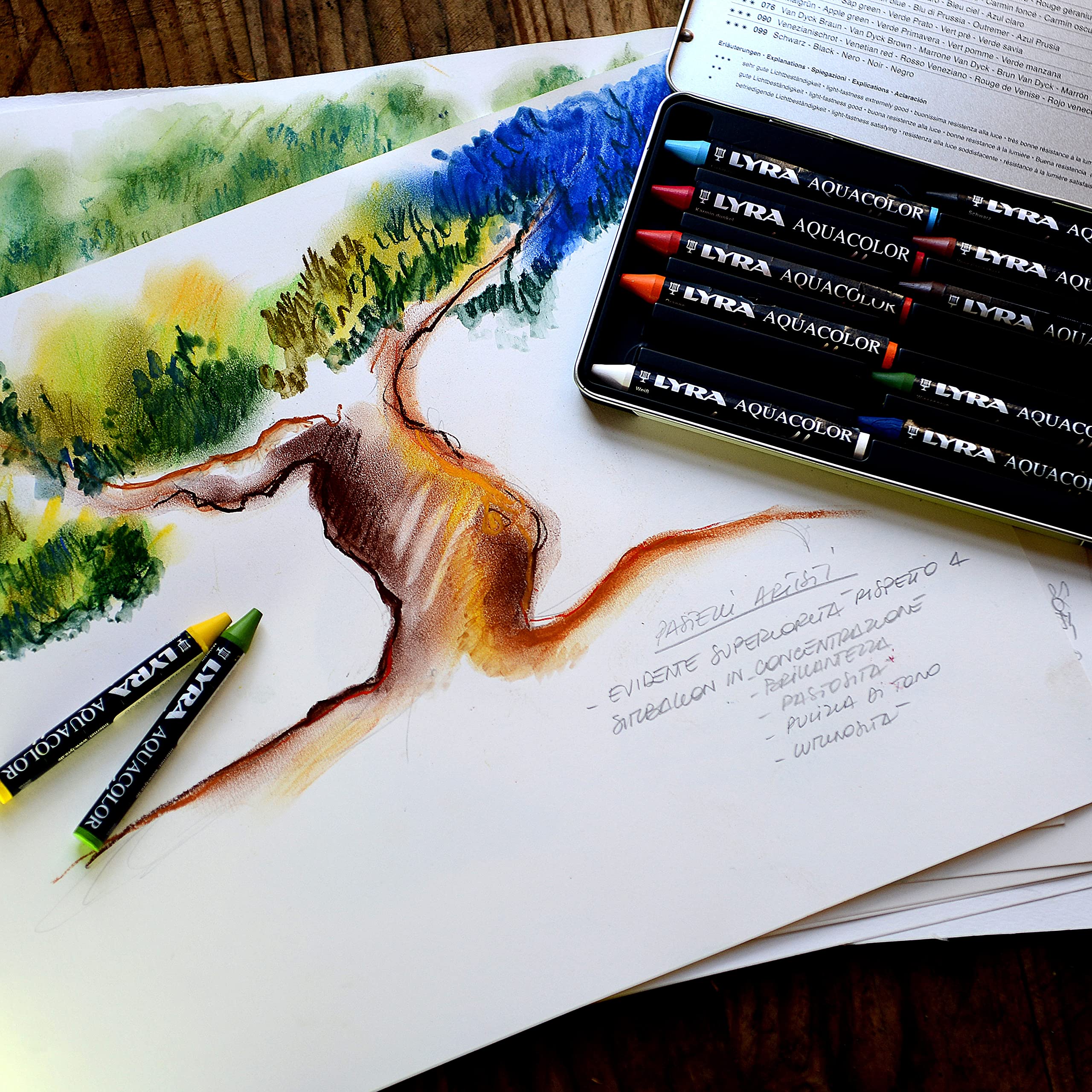 LYRA Aquacolor Fine Art Water-Soluble Wax Pastel Set, 48 Assorted Colours with 1 Brush, For Professionals & Students - Image 2