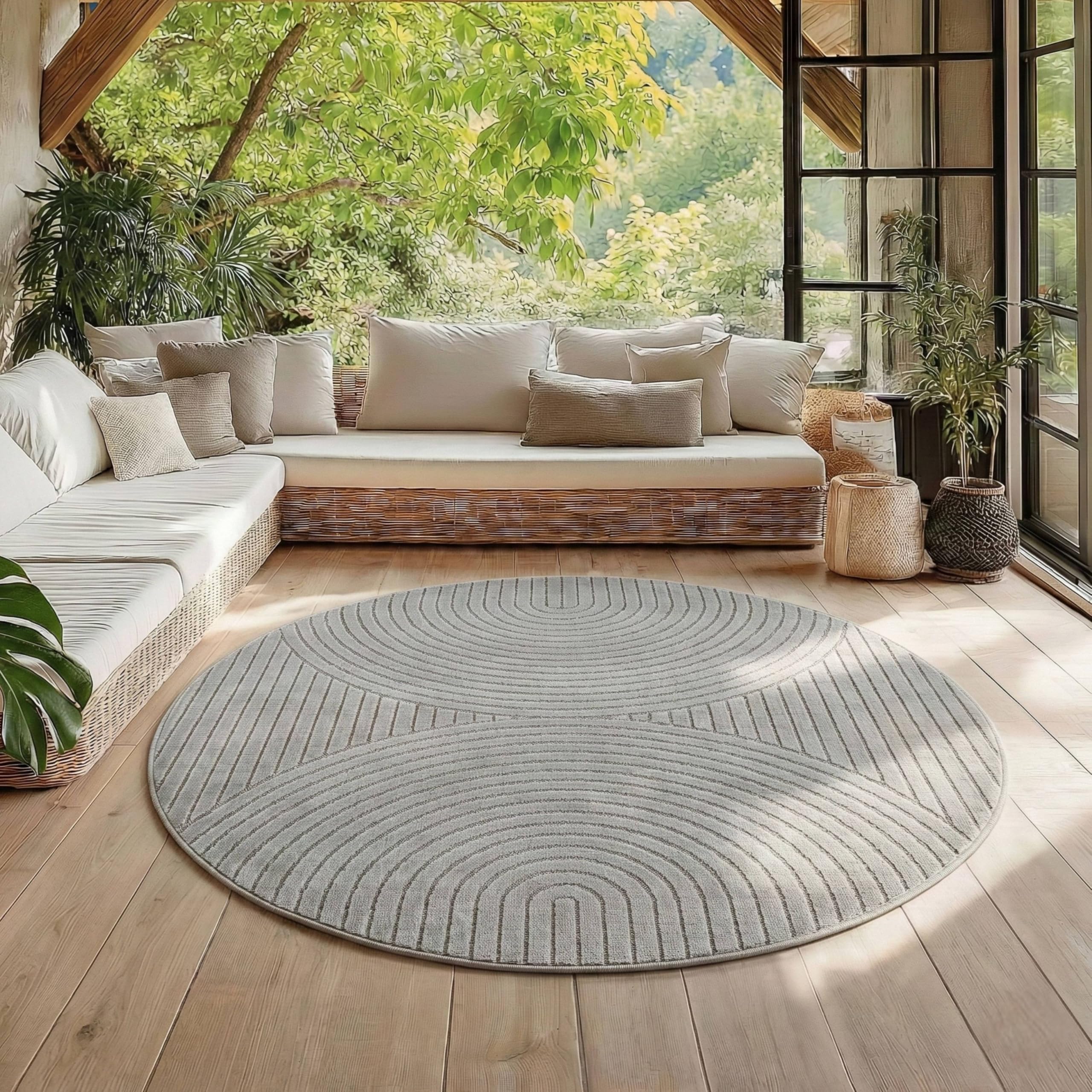 HomebyHome Kurzflor Teppich Wohnzimmer Schlafzimmer 3D Hoch-Tief-Effekt, Skandinavisch Boho Motiv, für Outdoor Bereich geeignet Terrassen oder im Balkon