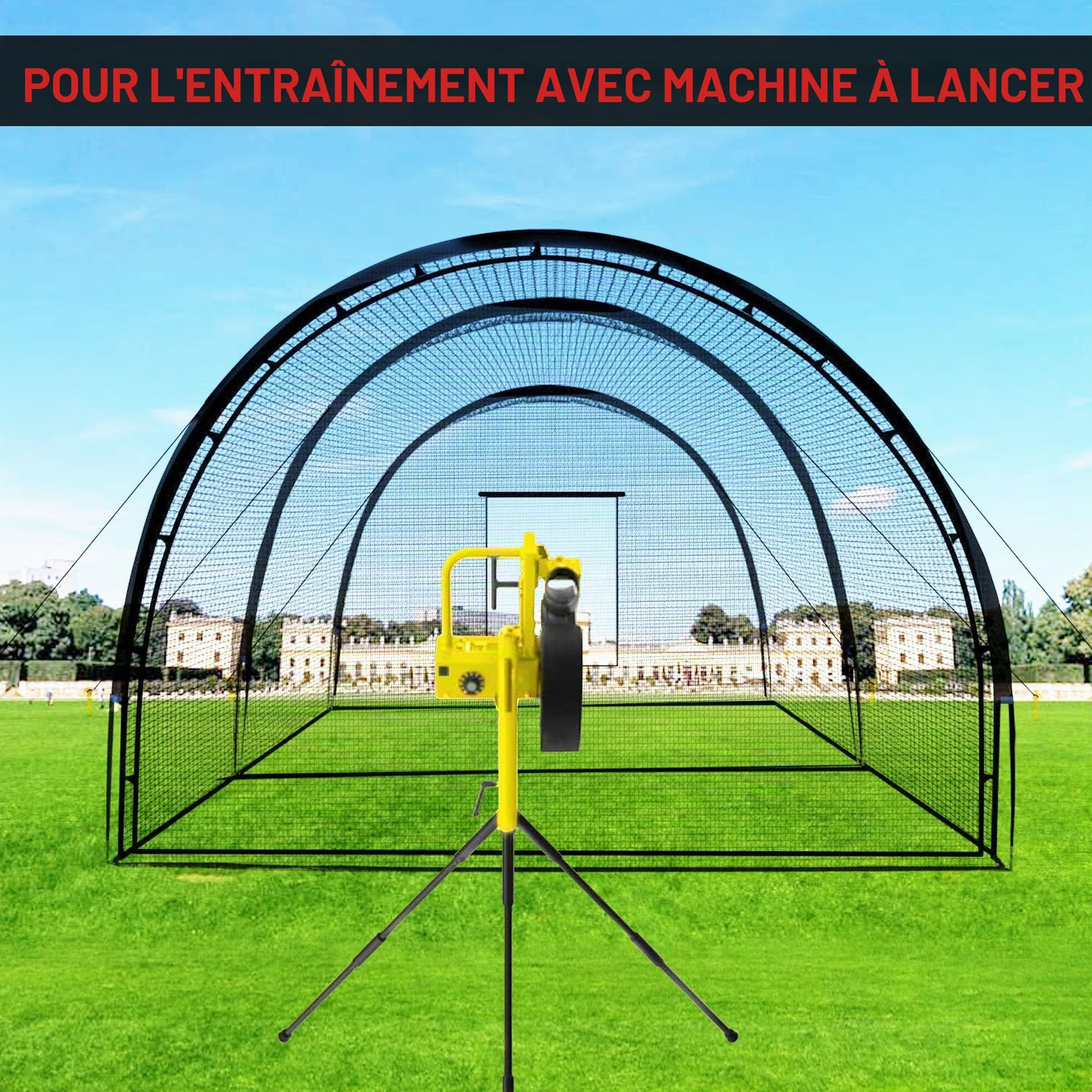 Filet de Cage de Batteur de Baseball Portable, pour Jardin Arrière-Cour, Cage d'Entraînement Baseball et Softball avec Trou pour Machine à Lancer et Porte Amovible, 1008 * 372 * 243 cm