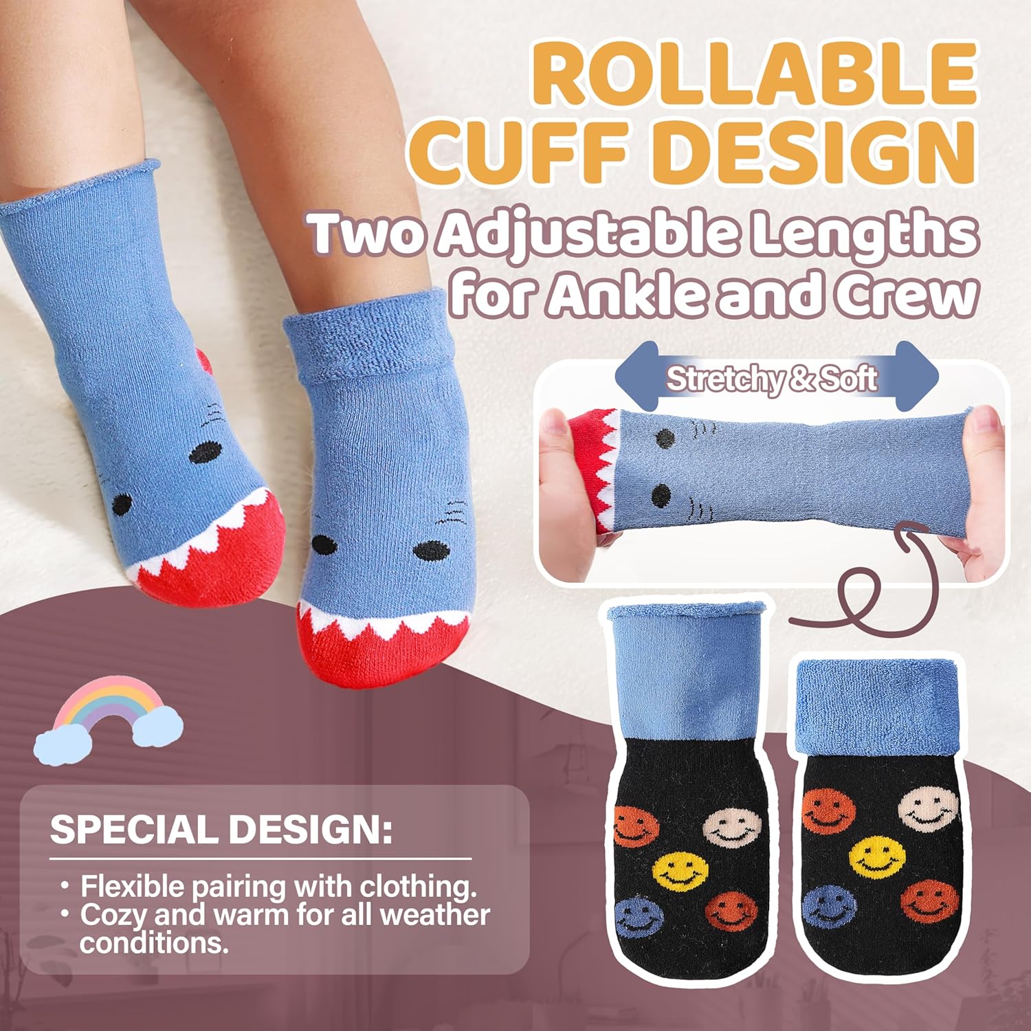 ANTSANG Baby Toddler Socks With Grippers Girls Boys Thick Cotton Ankle Crew Non-Slip Socks - Image 4