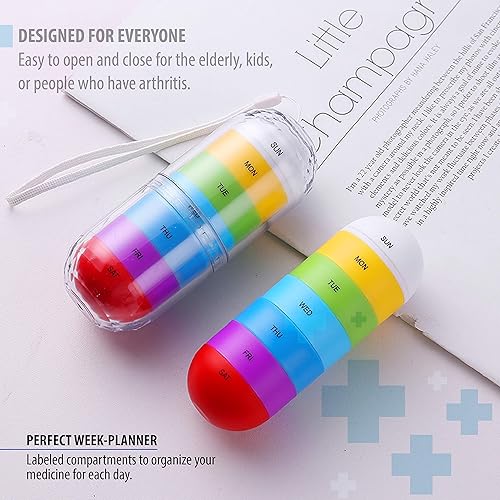 Miniatura 5 de Deke Home - Estuche organizador de píldoras impermeable de 7 días Rainbow Box Tower Box Medicine Planner (contenedor de viaje semanal de siete días)