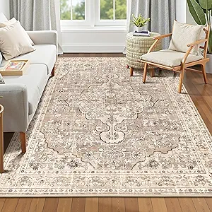 Pauwer Boho Washable Area Rug 6x9 Large Soft Living Room Bedroom Floor Carpet Mat Indoor Farmhouse Vintage Non Slip Accent Throw Rugs for Entryway Kitchen Dorm Dining Room