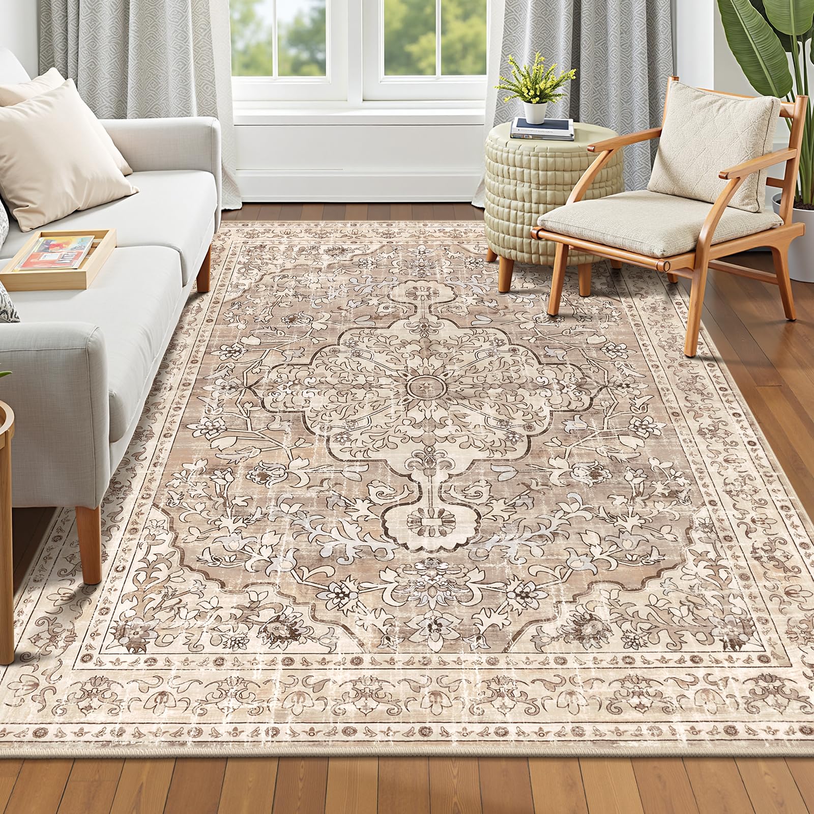 Tapis lavable bohème doux et antidérapant pour le salon Pauwer