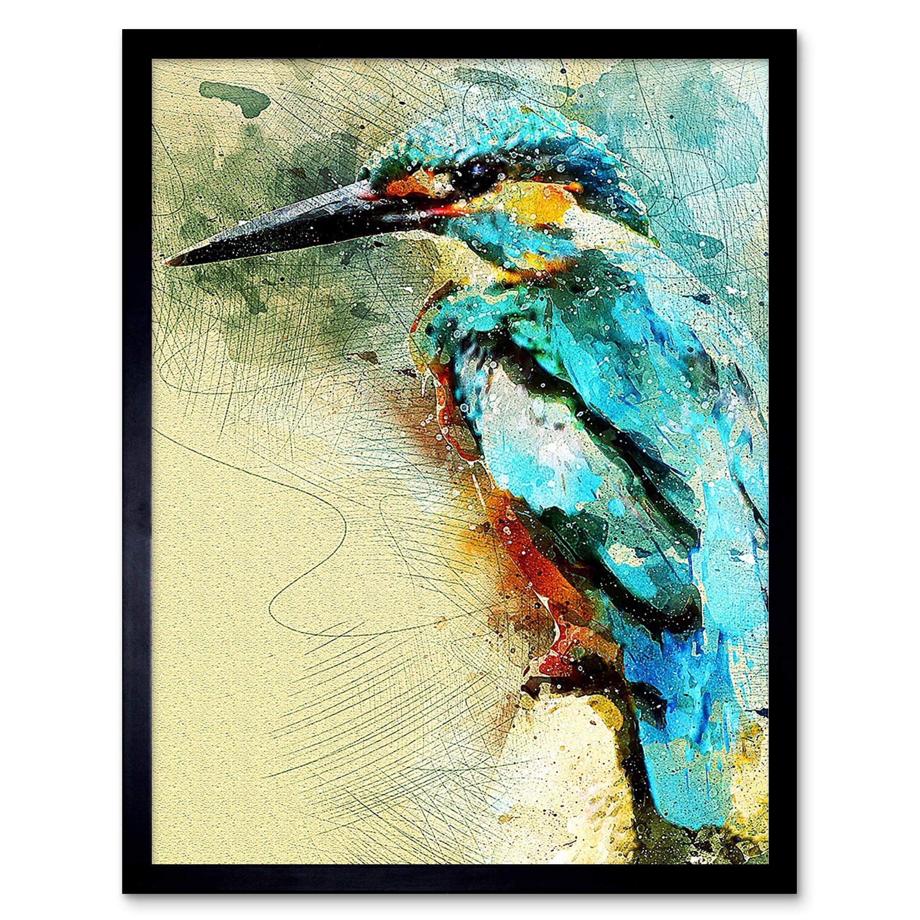 Wee Blue Coo Kingfisher Bird Painting Art Print Framed Poster Wall Decor 12X16 Inch