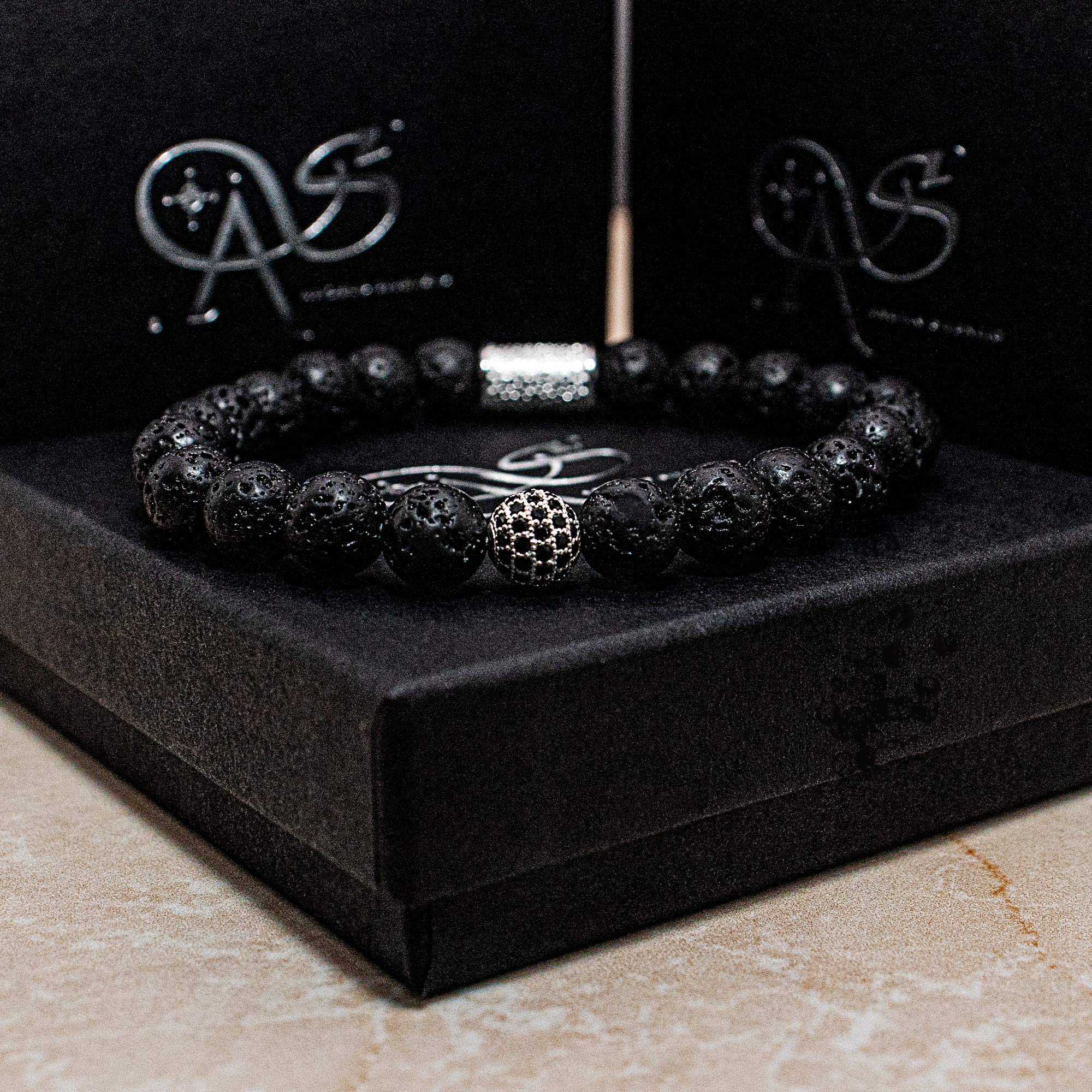 Lava 925 Sterling Silber Armband Bracelet Perlenarmband schwarz Beads Kugel 8mm Cubic Zirkonia