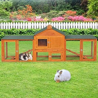 COZIWOW 82” Extra Large Fashion Wooden Outdoor Rabbit Hutch Bunny Cage Indoor Easy to Assemble and Durable with Cleaning T...
