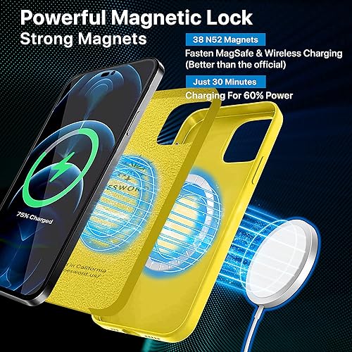 Miniatura 3 de IceSword Funda magnética para iPhone 14, funda de silicona amarilla carga rápida imanes fuertes, forro de microfibra delgado y delgado, brillante