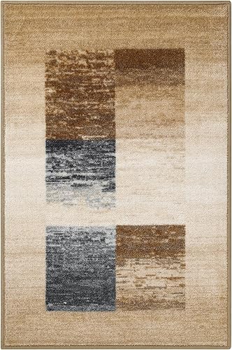 Superior Alfombra antideslizante para interiores, decoración rústica de suelo, alfombra con bloques de color para sala de estar, dormitorio,