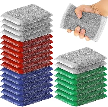 Thyle 24 Pack Steel Wool Scrubber Kitchen Sponges, Heavy Duty Non Scratch Metal Sponges, Reusable Cleaning Scrub Pads for Dishes, Pots, Pans, Sink and Tough Hard Stains Multicolored