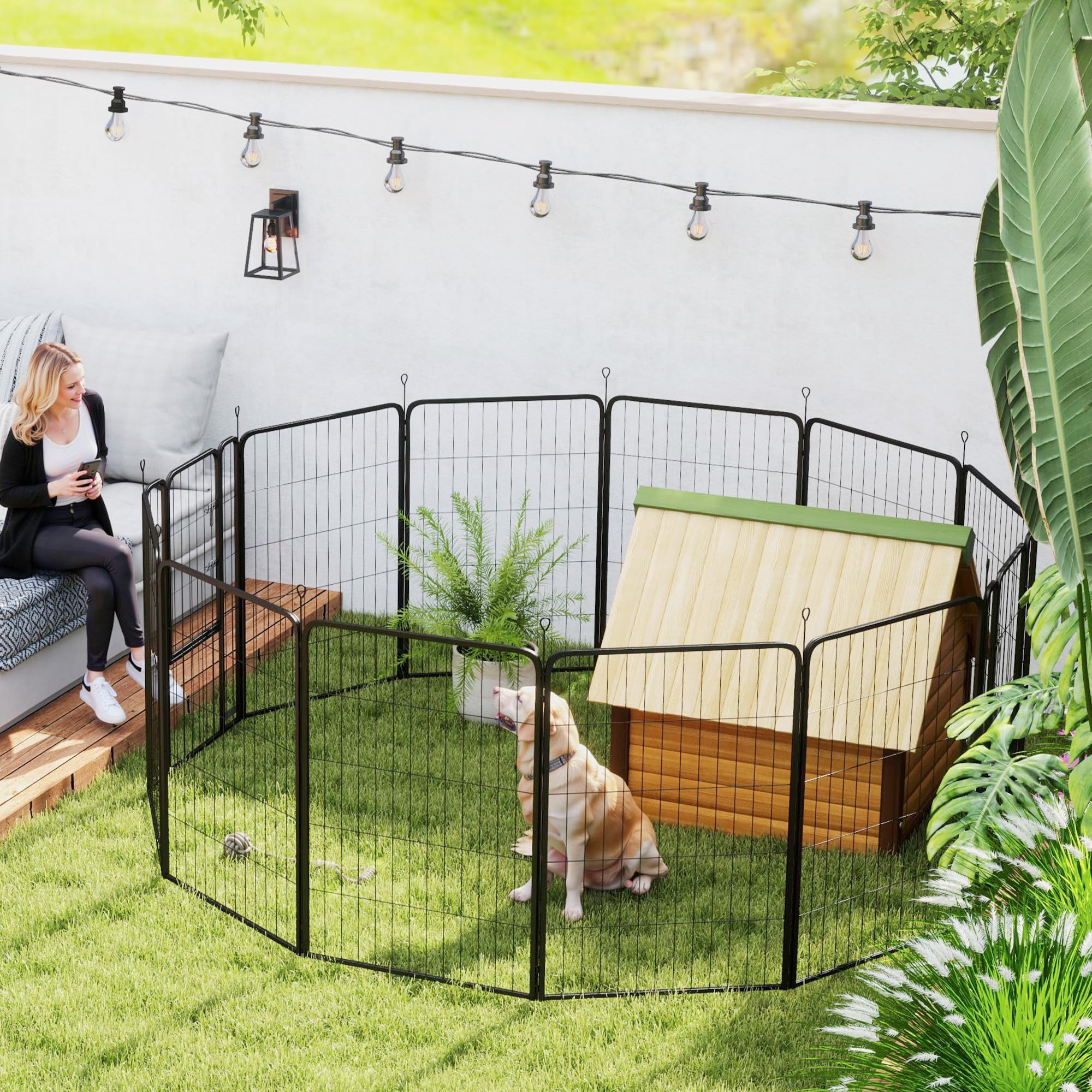 PawHut Recinto per Cani Pieghevole in Acciaio, Recinto Espandibile per Animali con Picchetti per Interni ed Esterni, 68 x 100 cm, 12 Pannelli, Nero