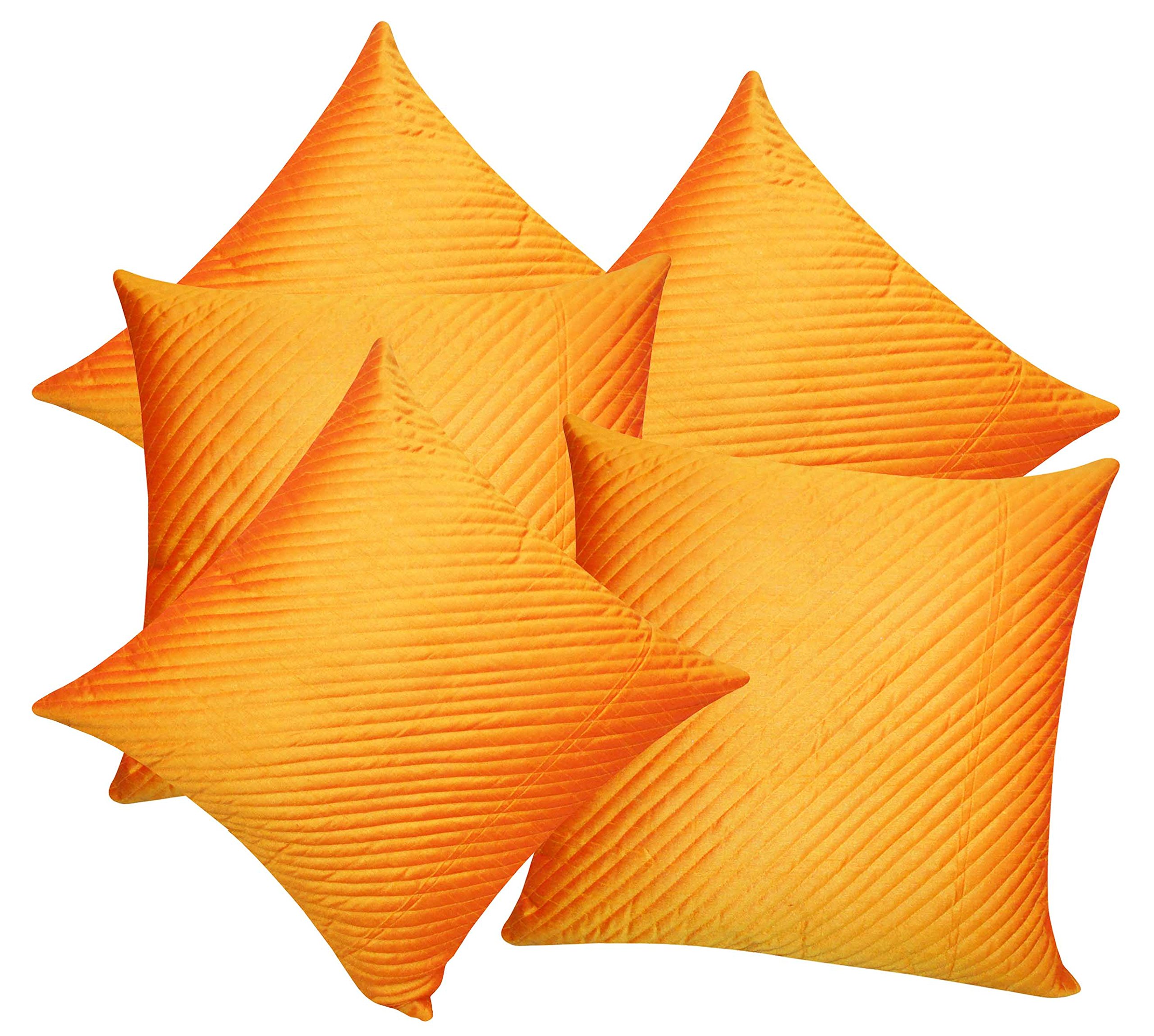 ZIKRAK EXIM Polyester Cushion Covers Straight Quilted Orange 12 x 12-5 Pcs Set