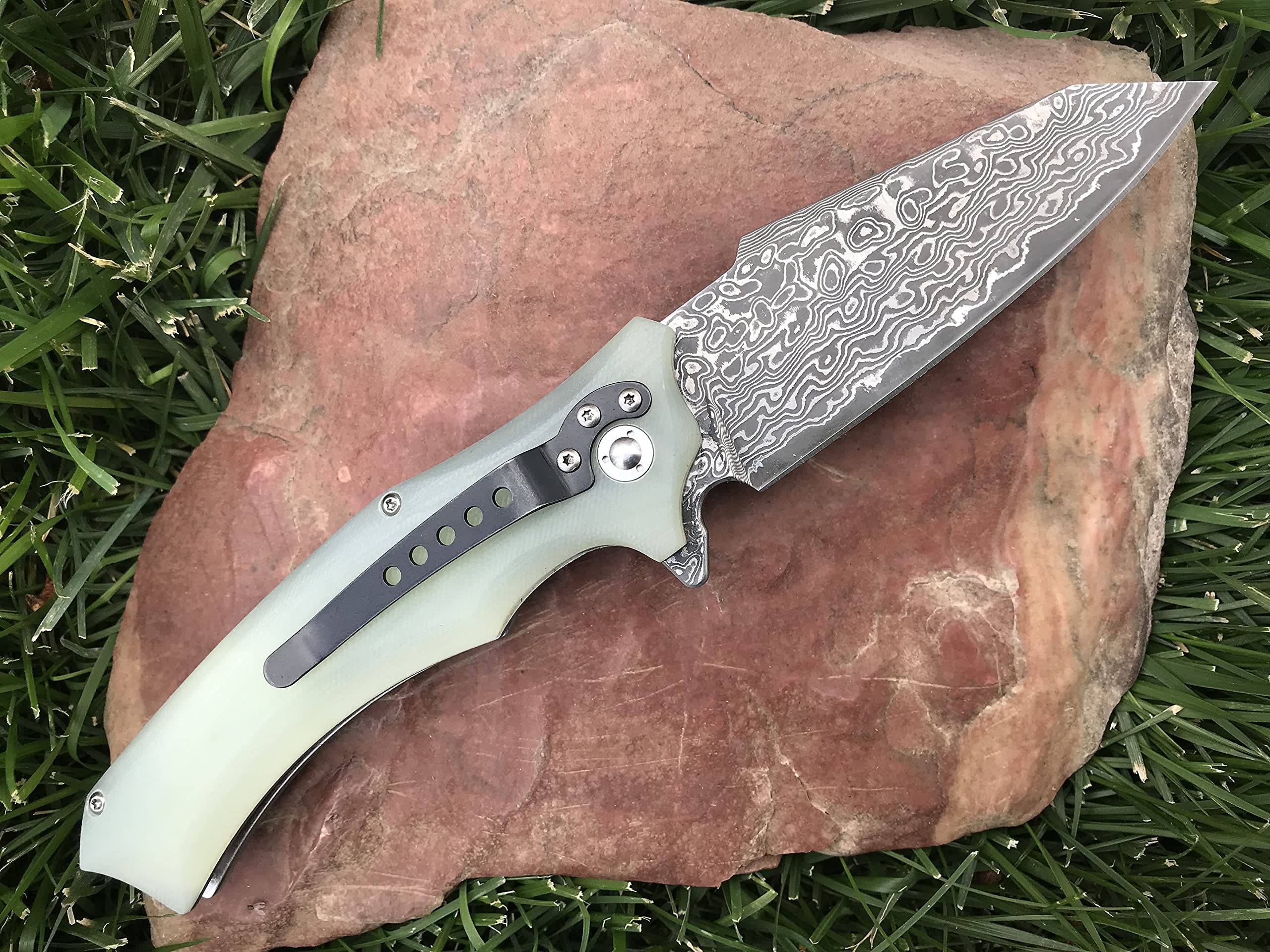 TACTICAL GEARZ Damascus G10 Pocket Knife, Vex XT! G10 Handle! Thick