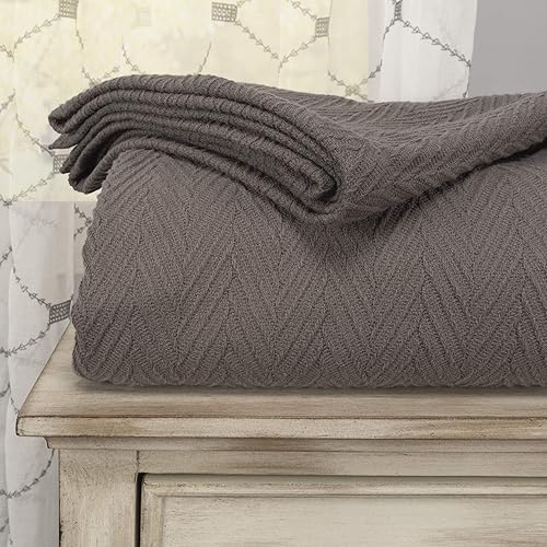 SUPERIOR Hroo Collection - Manta térmica de algodón para todas las estaciones, reversible, ultrasuave y cálida, manta de espiga tejida en carbón,