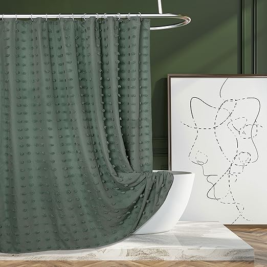 Extra Long Green Boho Shower Curtain Woven Fabric Cute 84 Inch Shower Curtain, 72 x