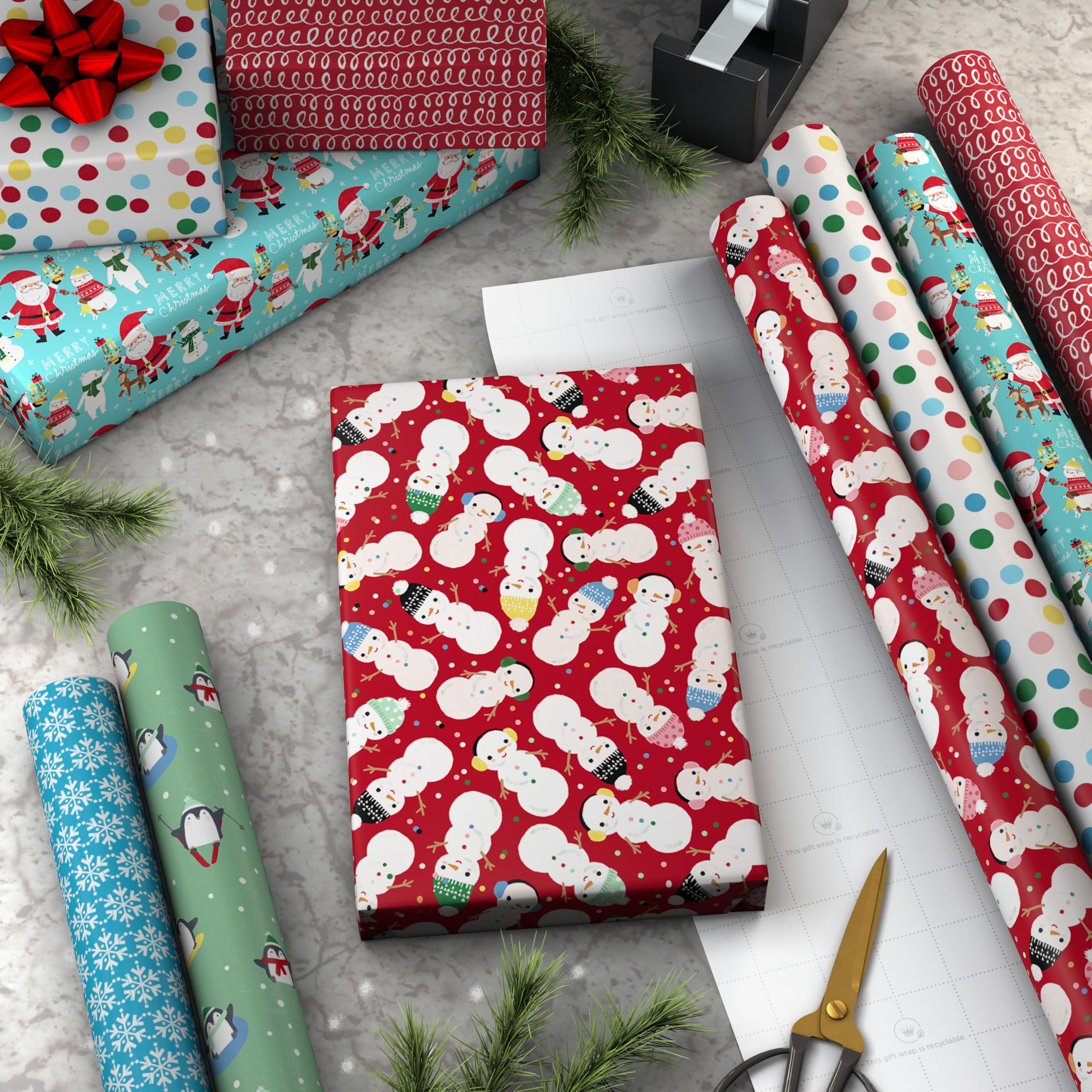 Hallmark Geschenkpapier-Set für Weihnachtsfeiertage mit Schnittlinien