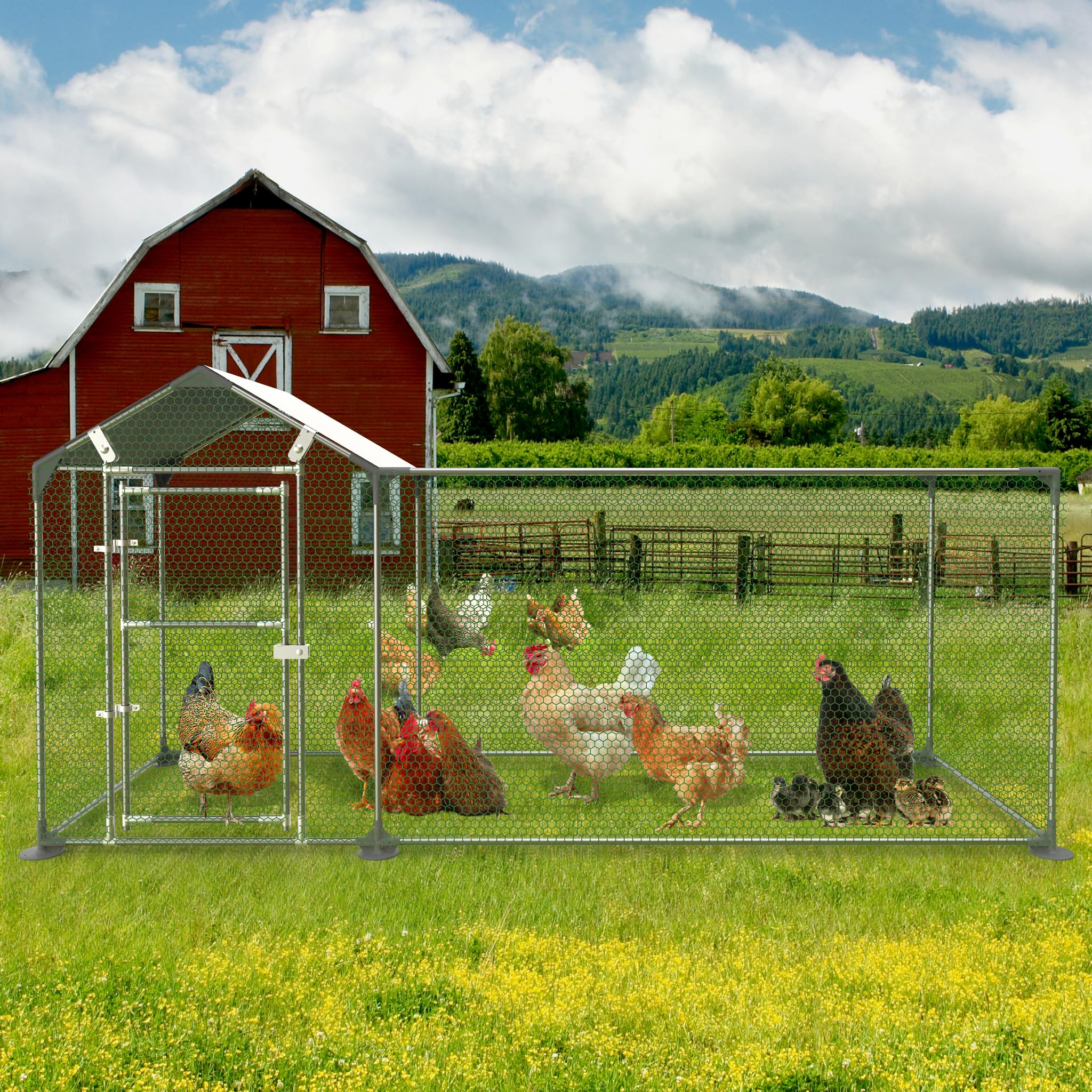 3x1m Hühnerstall, Freilaufgehege Kaninchen aus Verzinkter Stahl, Voliere Outdoor Wachtelstall mit Tür und PE Schatten Plane für Hühner Kleintiere, 3 m²