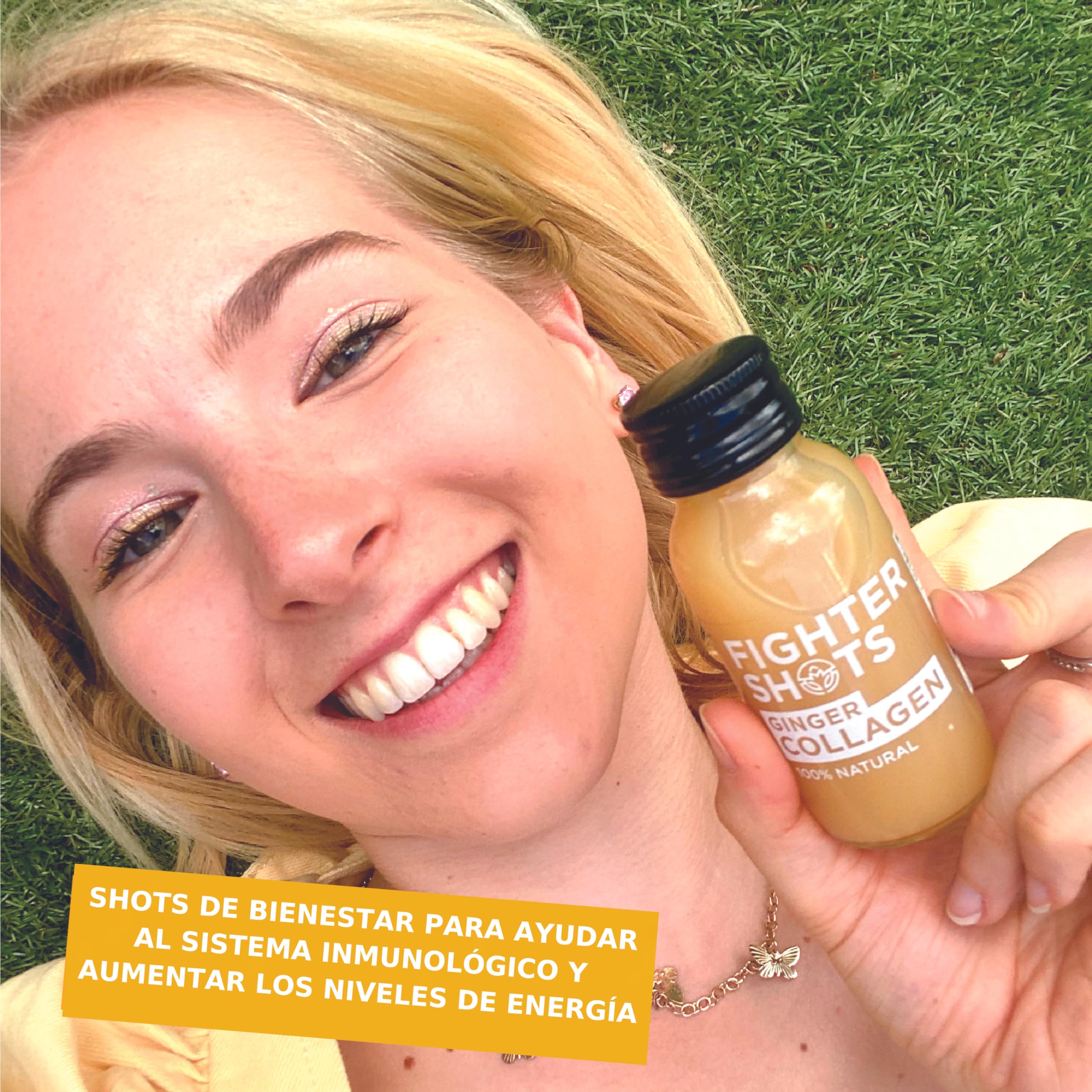 Fighter Shots de Jengibre Colágeno Marino (12x60ml) | Piel y Cabello más sanos | Fortalece el Sistema Inmunológico | 100% Natural | Sin Conservantes | Shots De Jengibre Fresco e Intenso