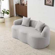 66.9" Modern Curved Loveseat Sofa with Round Armrests & 2 Pillows, Compressed Bean Bag Couch with Soft Foam & Spring Seat, Boneless Floor Cloud Sofa for Living Room,Bedroom,Apartment