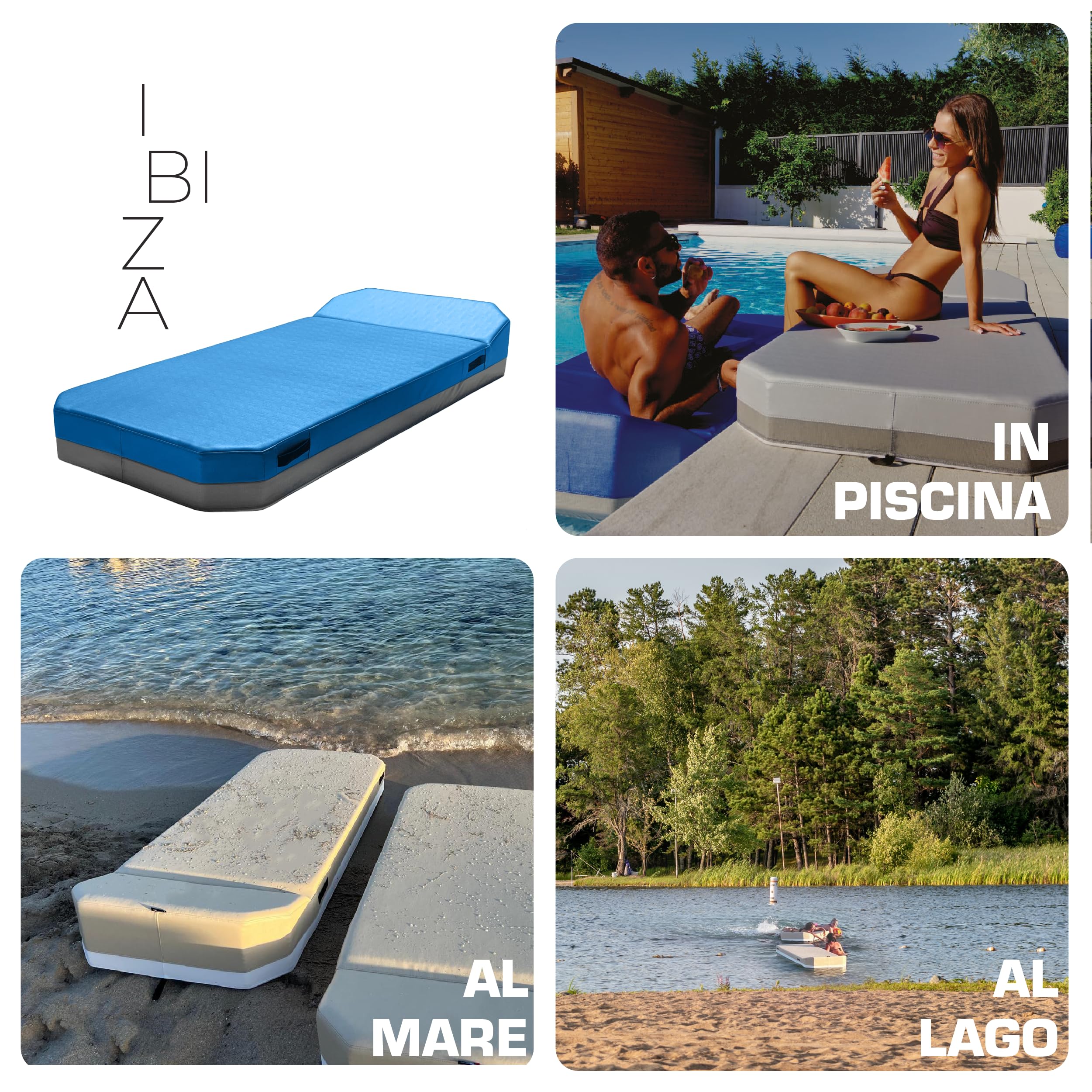 Lettino Galleggiante Piscina e Mare Singolo In Ecopelle Prendisole Per Adulti Bambini Imbottito Con Cuscino Morbido Pomodone 183x80x17 Ibiza