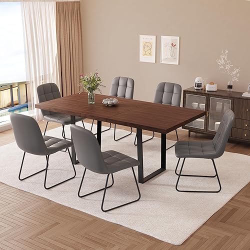 Miniatura 63 de Combinación de mesa de comedor y silla moderna extensible de 63 a 79 pulgadas, juego de mesa de comedor familiar de 6/8 personas, tablero de mesa de