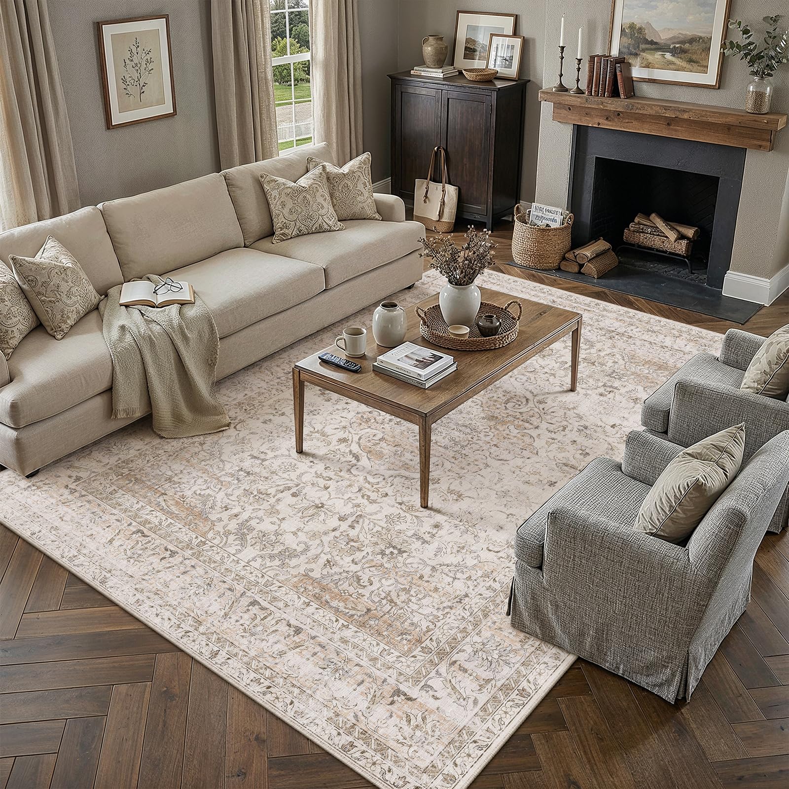 Amazon.com: WondRg 8x10 Washable Area Rug Beige Vintage Non Slip