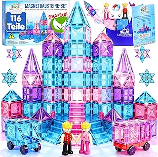 Magnetische Bausteine 116 Teile inkl. 2 Autos, Montessori Sensorik Spielzeug ab 3 Jahre, Magnetbausteine Lernspielzeug, Geschenk für Jungen & Mädchen