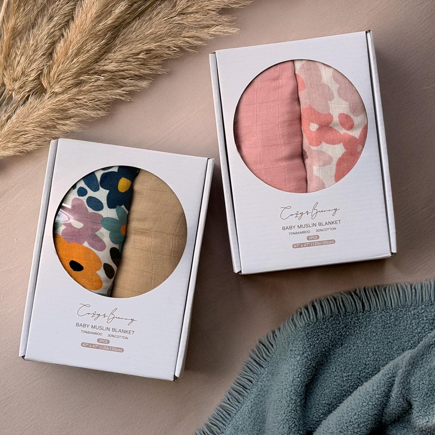 Muslin Swaddle Blankets 2 Pack, Newborn Baby Receiving Blankets, Soft Breathable Baby Wrap for Boys and Girls, Absorbent Infant Swaddling Blankets, 47 x 47 Inches
