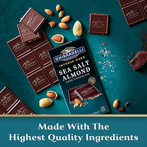 Miniatura 3 de GHIRARDELLI - Barra de chocolate negro intenso, sal marina y almendras, regalos de chocolate para el día de San Valentín, barra de 3.5 onzas