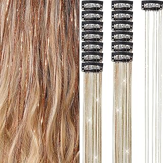 6PCS Clip in Hair Tinsel Set 19.6 Inch Fairy Wig Piece Sparkling Hair Accessories Glitter Hair Extensions for Women Girls Kids Festival Partye