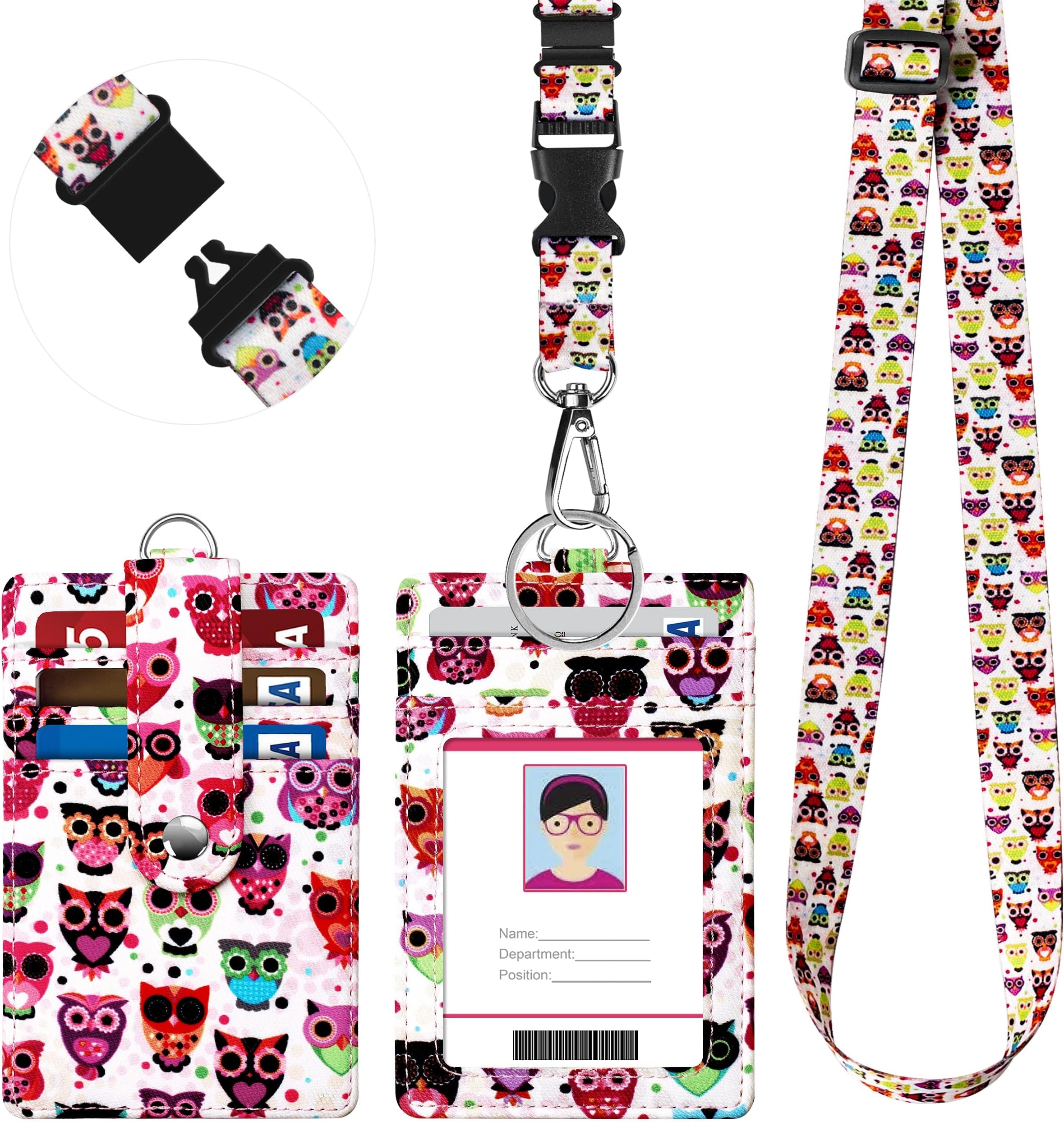 Kaptron ID Badge Holder with Lanyard, 5 Card Slots Badge Holder Wallet with Detachable Adjustable Safety Breakaway Clasp Key Lanyard Cute Designs for Teachers, Students, Nurses and Even Kids