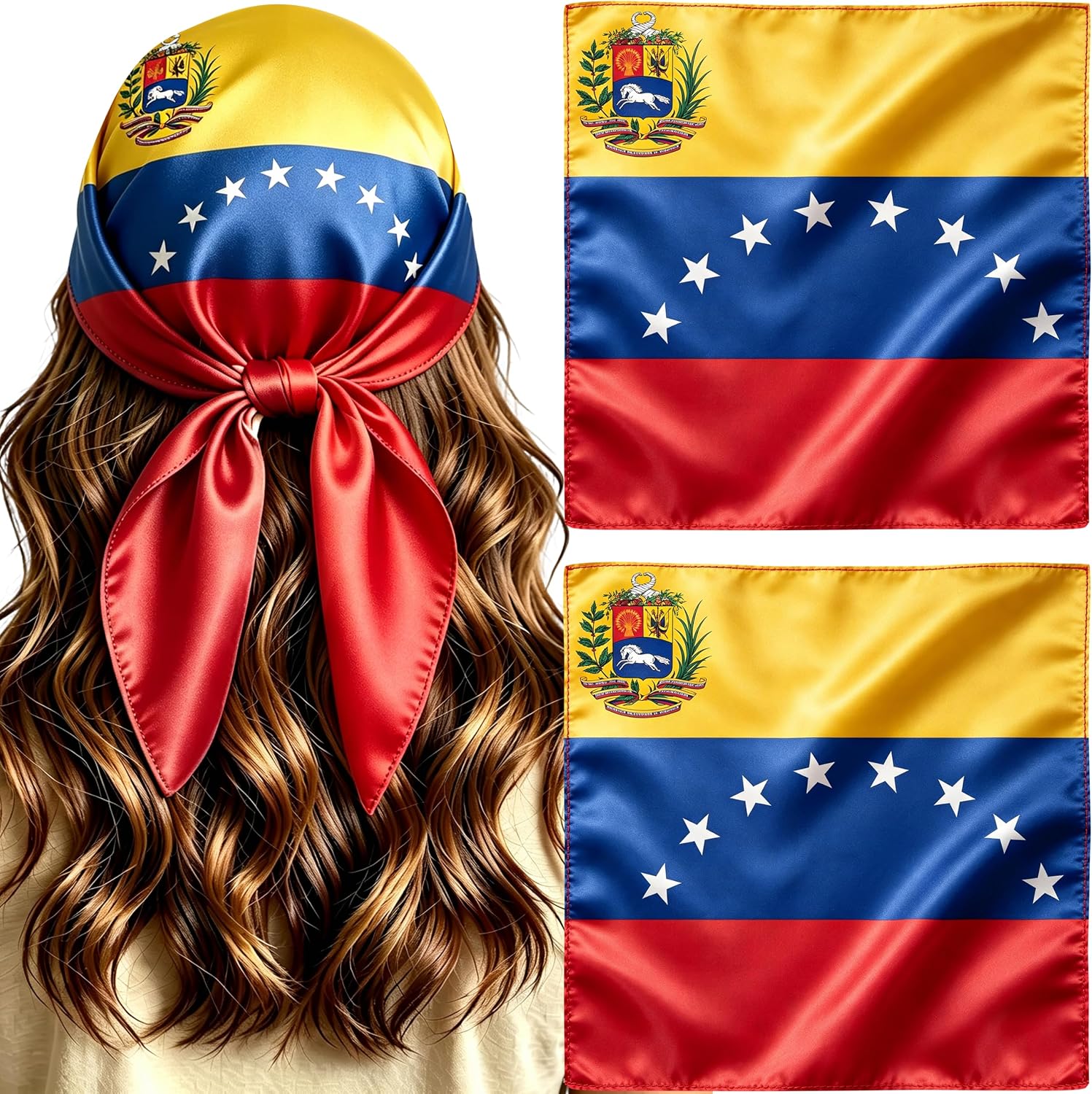 TSMD Paquete de 2 bandanas venezolanas de seda con bandera de Venezuela