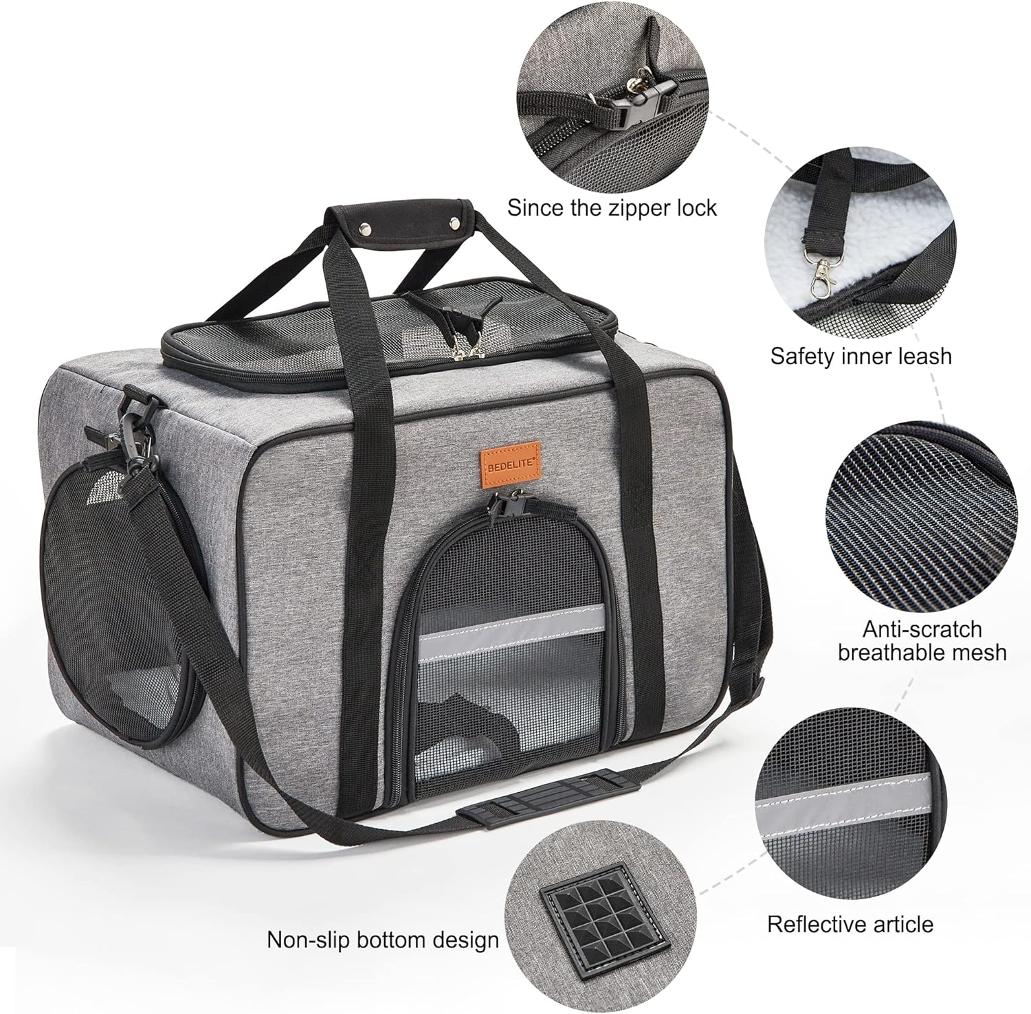BEDELITE Pet Carrier Airline Approved, Portable Medium Pet Travel Carrier for Cat Dog up to 22 Lbs, Breathable Soft Sided Cat Carrier with Sherpa Pad and Non-Slip Rubber Bottom, Grey : Pet Supplies
