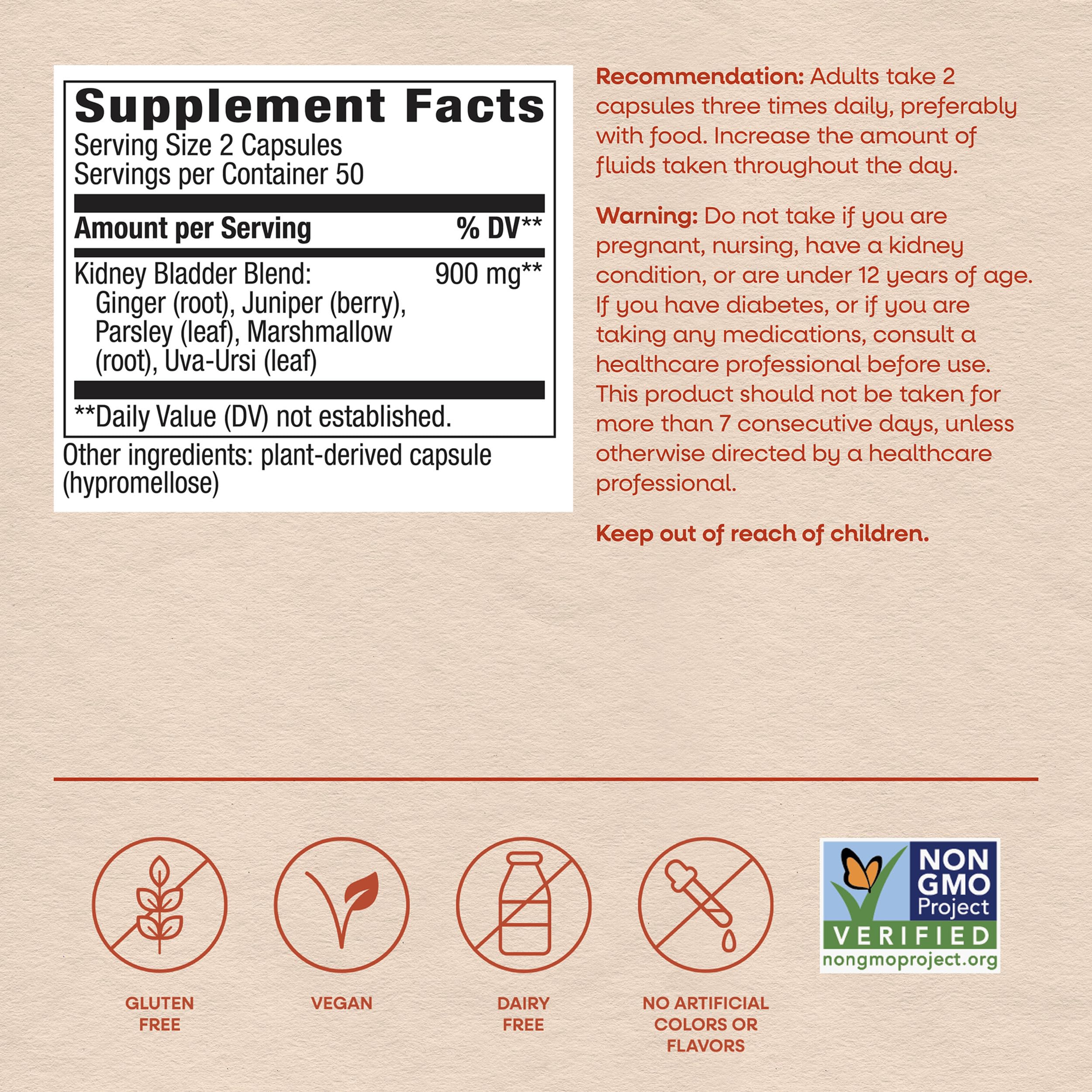 Nature's Way Kidney Bladder Premium Blend, 900 mg per Serving, 100 ct — Amazon image 6