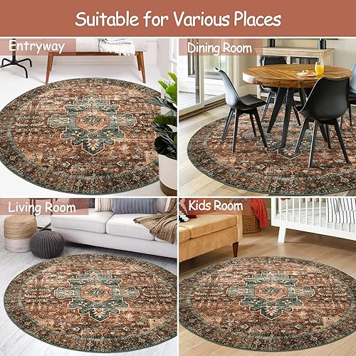 Vista 33 de Moynesa Alfombra de pasillo ultrafina lavable, vintage, de 2 pies 6 x 8 pulgadas, antideslizante, resistente a las manchas, resistente a